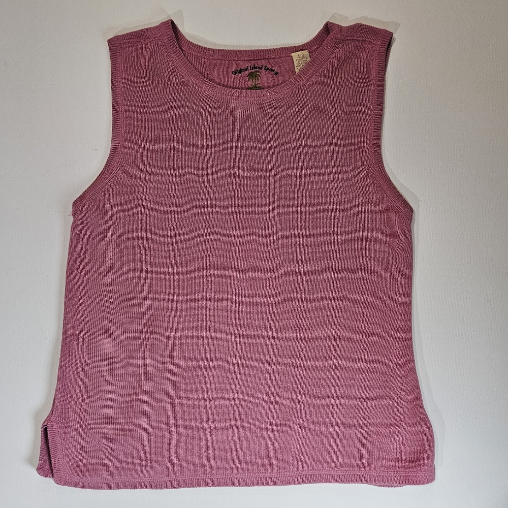 Original Island Silk Blouse Womens Size Large‎ Pink Sleeveless Beachy Preppy Top